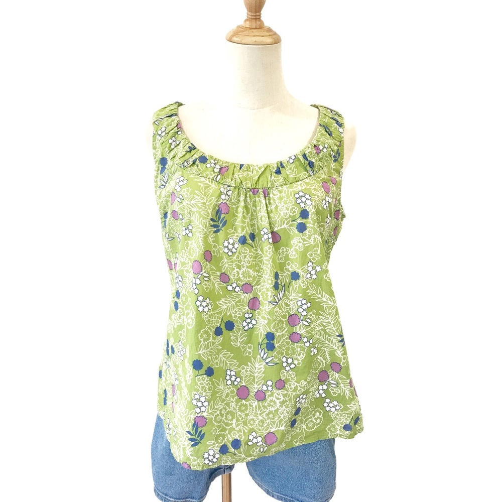 Boden Green Floral Sleeveless Top Cotton Size 10